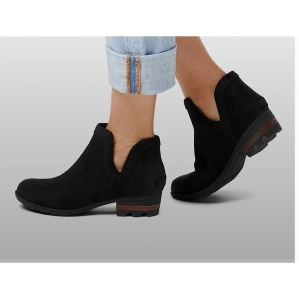 Sorel Lolla‎ Cut Out Ankle Boots Black Suede NL3379-010 Women's 10